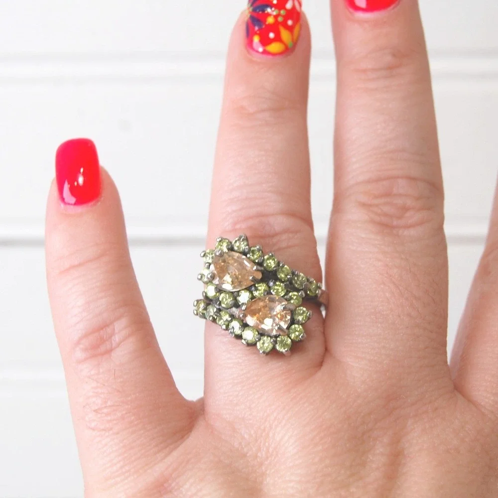Vintage Sterling Silver Ring Size‎ 7 3/4 Peridot & Citrine stone 5.5 grams